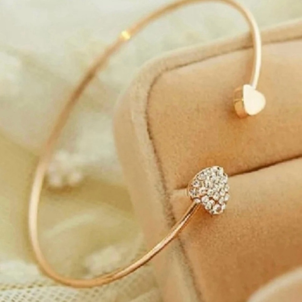 Gorgeous gold plated simulated diamond heart adjustable cuff bangle bracelet